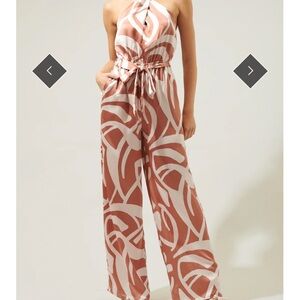 Sugarlips Halter Neck Jumpsuit in Pink and White